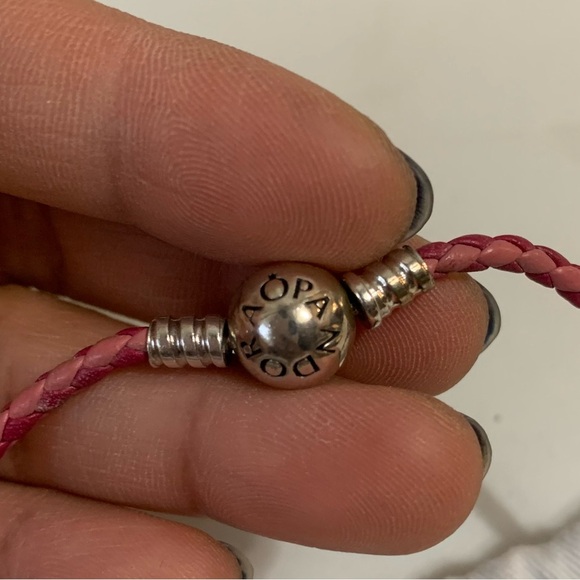 Pandora Pink Leather Bracelet Wrap Twice /Necklace Disney Cartoon Figure Charms - Picture 4 of 12